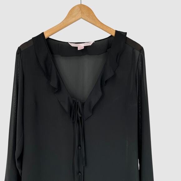 Y2k Vintage Victoria’s Secret Black Whimsigoth Sheer Ruffle Blouse Top Small - Picture 5 of 5